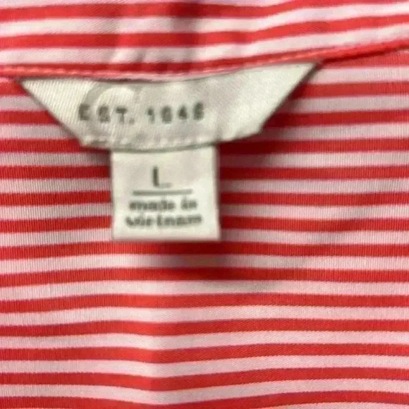 Cato Striped Button Down Tie Sleeve Top Size Large Coral & White - Picture 2 of 5